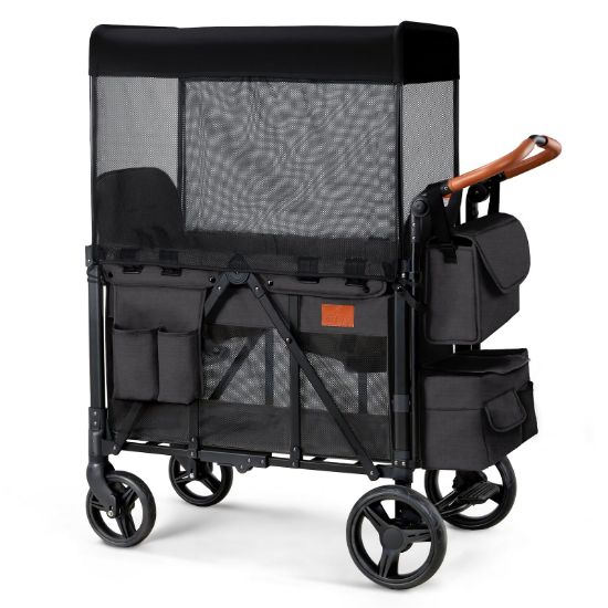 Picture of ZTDM Wagon Stroller for 2 Kids, High Seat & 5 Point Harness, Foldable All-Terrain Wagon for Toddler with Canopy, Parent Organizer, Shoulder Bag, Adjustable Handlebar, Ultimate Double (Black)