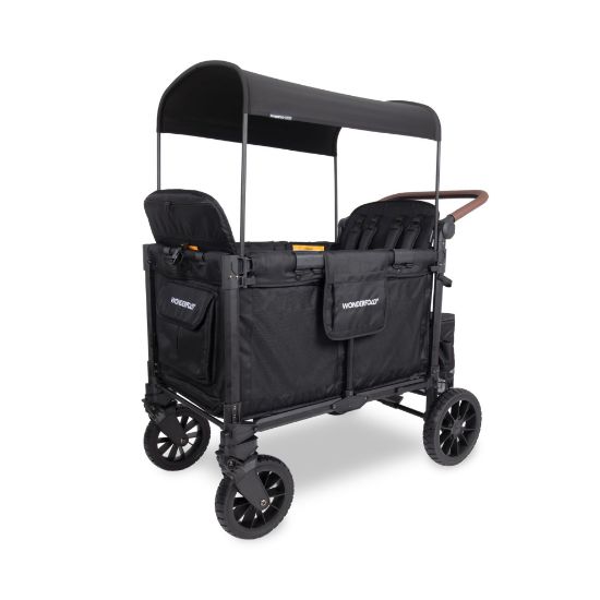 Picture of WONDERFOLD W4 Luxe Pro Stroller Wagon (4 Seater) - Collapsible Wagon Stroller with Seats Featuring 5-Point Safety Harnesses and Adjustable Sun Canopy, Jet Black