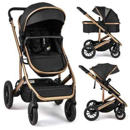 Picture of INFANS 2 in 1 Baby Stroller, Folding Newborn Pram Convertible Stroller Bassinet for Infant Foldable High Landscape Shock Absorption with Reversible Seat Aluminum Structure for Pushchair
