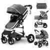 Picture of Kinder King 2 in 1 Convertible Baby Stroller, Folding High Landscape Infant Carriage, Newborn Reversible Pram, Diaper Bag, Anti-Shock Toddler Pushchair Stroller, Dark Grey
