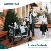Picture of WONDERFOLD W2 Original + Stroller Wagon (2 Seater) - Collapsible Wagon Stroller with Seats with 5-Point Harnesses, Easy-Access Door, and Adjustable Sun Canopy, Black
