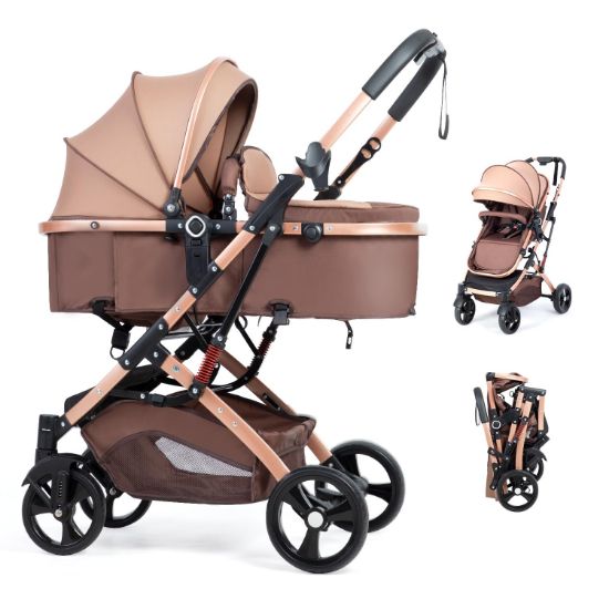 Picture of 2 in 1 Baby Stroller Newborn Foldable Pushchair with Adjustable Canopy Folding High Landscape Infant Carriage, Anti-Shock Toddler Pushchair
