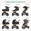 Picture of 6-in-1 Convertible Baby Stroller with Bassinet Pushchair - Folding Infant Newborn Stroller w/Footmuff, Rain Cover, Cup Holder & Large Storage, Toddler w/All-Scene Large Wheels, Reversible Seat(Black)