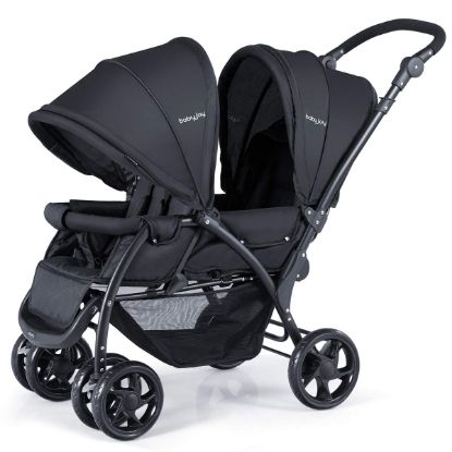 Picture of BABY JOY Double Stroller, Foldable Lightweight Twin Stroller with Tandem Seating, Adjustable Backrest/Canopy/Footrest, 5-Point Harness, Storage Basket, Newborn and Toddler (Black)