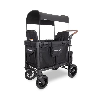 Picture of WONDERFOLD W2 Luxe Pro Stroller Wagon (2 Seater) - Collapsible Wagon Stroller with Seats Featuring 5-Point Safety Harnesses and Adjustable Sun Canopy, Jet Black