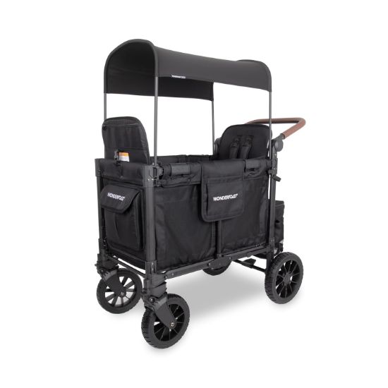 Picture of WONDERFOLD W2 Luxe Pro Stroller Wagon (2 Seater) - Collapsible Wagon Stroller with Seats Featuring 5-Point Safety Harnesses and Adjustable Sun Canopy, Jet Black
