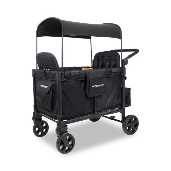 Picture of WONDERFOLD W4 Elite Pro Stroller Wagon (4 Seater) - Wagon Stroller with 5-Point Harnesses, Adjustable Push Handle, and Adjustable Sun Canopy - Safety Certified, Jet Black