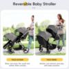 Picture of MU Double Stroller, Foldable Twin Tandem Stroller with Adjustable Backrest, Reversible Seat, 5-Point Harness, Storage Basket, Convertible Baby Bassinet for Infant and Toddler, Gray