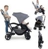 Picture of INFANS Sit and Stand Double Stroller, Foldable Tandem with Standing Platform Reclining Backrest, Adjustable Handlebar and Footrest, Storage Basket 5-Point Harnesses, Baby Pushchair for Toddlers