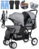 Picture of Double Stroller for Infant Toddler, Foldable Double Baby Stroller with Tandem Seating and Adjustable Backrest - Extra Gift Toys/Mosquito Net/Sleeping Mats/ 2 Hooks/ 2 Cotton PadsGrey