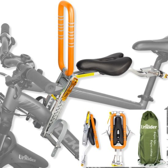 Picture of UrRider Child Bike Seat, Front Mount Kids Bike Seat,Fit Mountain Bikes, Cruiser Bikes, Folding Bikes, Ultra Light,Portable, Tool-Free, Quick-Release,Toddler Bike Seat for Baby 2-6 Years(up to 60lbs)