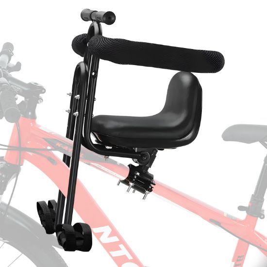 Picture of Yinbly Front Mounted Child Bike Seat for Adult MTB-Interactive Toddler Bicycle Carrier with Full Guardrail,Foot Pedals & Removable Foot Straps,Height Adjustable for Kids 1-5 Years (Up to 55lbs)