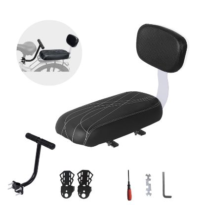 Picture of Woouagia Bicycle Rear Seat with Back,Pu Leather Soft Cushion Bicycle Passenger Seat,Rear Bike Seat Kids Including Cushion and Backrest, Armrest, Footrests (Black)