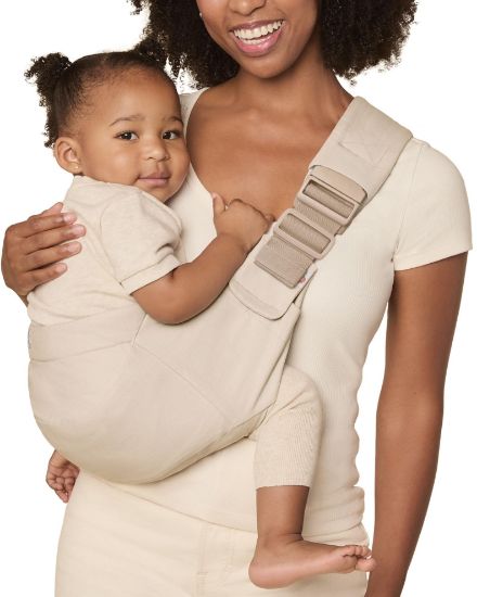 Picture of Ergobaby Upsie Sling Baby Carrier for Babies and Toddlers 6-48 Months (17-45 lbs) - 2-Position Ergonomic Baby Carrier with Front Storage Pocket, Hip-Healthy Positioning - Natural Beige