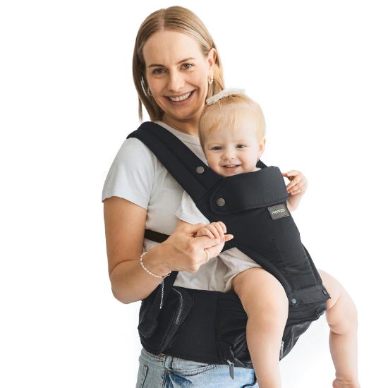 Picture of Momcozy Baby Carrier with Hip Seat, 2-in-1 Forward-Facing Carry for Long Walks, Detachable Hands-Free Infant Carrier up to 44lbs, All Seasons Toddler Carrier Fits Waist Sizes up to 45 Inches, Black