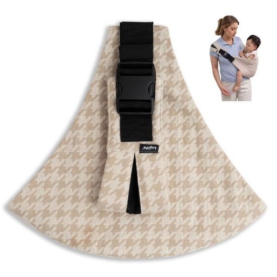 Picture of Lujifo Baby Sling Carrier for Toddler, Houndstooth Baby Carrier Sling, Premium Cotton Linen Adjustable in Both Front and Back Shoulder Strap, Portable and Lightweight Toddler Carrier