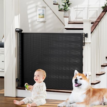 Picture of probebi Retractable Baby, Child & Dog Gates for Stairs, Extends to 54" Wide 34" Tall, Use for Outdoor, Indoor, Hallways, Doorways, Deck, Porch, Black