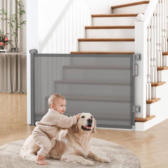 Picture of Cideny Retractable Baby Gate for Stairs, 55" Wide Mesh Dog Gate Indoor, 34" Tall Child Gate for Doorways, Hallways, Deck, Indoor Outdoor Pet Baby Safety Essentials for Home, Grey