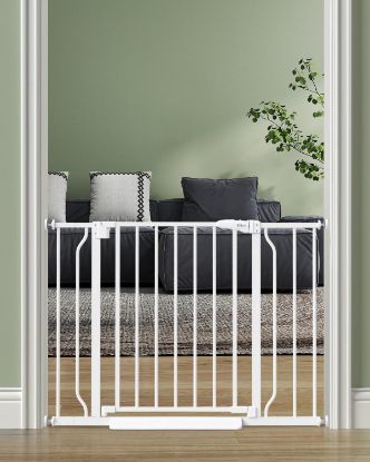 Picture of Cideny Baby Gate No Drilling, 29"-40" Auto Close Dog Gate Indoor for Doorways & Stairs, Pressure Mounted Adjustable Pet Gate, Easy Walk Through Child Gate for Children & Pets Stroller Friendly, White