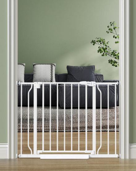 Picture of Cideny Baby Gate No Drilling, 29"-40" Auto Close Dog Gate Indoor for Doorways & Stairs, Pressure Mounted Adjustable Pet Gate, Easy Walk Through Child Gate for Children & Pets Stroller Friendly, White