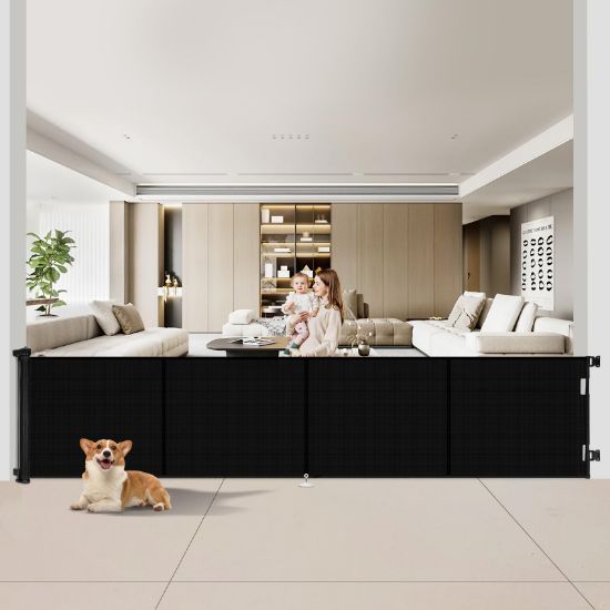 Picture of Miumoon 200 inch Retractable Baby Gates 42 inch Tall, Retractable Gate with Reinforced Strip Design to Prevent Crawling Through, 16 FT Outdoor Retractable Gates, Extra Wide Retractable Gate for Garage