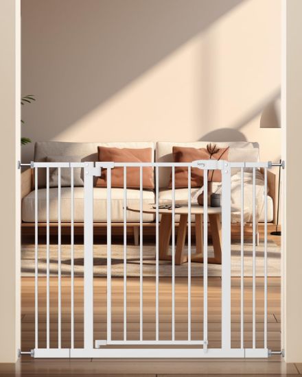 Picture of keny 29"-42.5" Baby Gate for Stairs, Auto Close Safety Dog Gate, Pressure Mounted Easy Walk Through Pet Gate for Doorways, Durable Stair Gate, 30" Tall, White