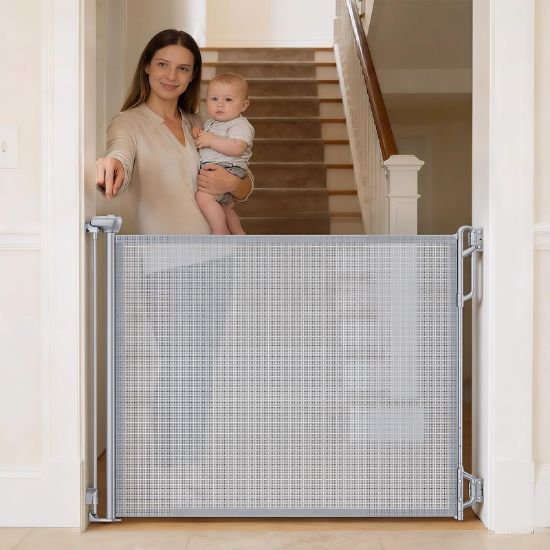 Picture of SPACEANY Retractable Safety Baby Gate or Mesh Dog Gate,Durable Portable Mesh Retractable Gate,Easy to Use for Stairs, Doorways, Hallways, Indoor, Outdoor, 33.5" Tall, Up to 45" Wide, Gray