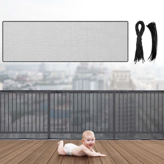 Picture of Hosuly Banister Guard 15 x 3 ft Balcony Netting for Kids Pets Stairway Safety Net Baby Fence Door Balcony Netting Safety Mesh Stair Net with No Drilling for Apartment Railing(Black)