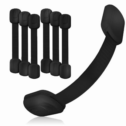 Picture of 3M Adhesive Child Safety Strap Locks by Baby Proof Me, Baby Latches for Cabinets, Dishwashers, Fridges, Ovens and Trash Cans, Stain Free Toilet Lock (6 Safety Latches)
