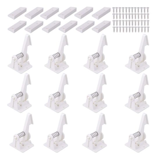 Picture of Vmaisi 12 Pack Cabinet Locks Child Safety Latches - Baby Proofing Cabinets Drawer Lock with Adhesive Easy Installation - No Drilling or Extra Screws (White)