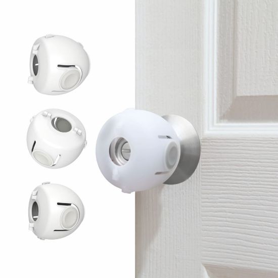 Picture of Heart of Tafiti Child Proof Door Knob Covers, 4-Pack, White - Baby Safety Door Knob Covers for Toddlers, Snap-in Design for Easy Install, Durable & Non Toxic, Fits Standard Round Knobs