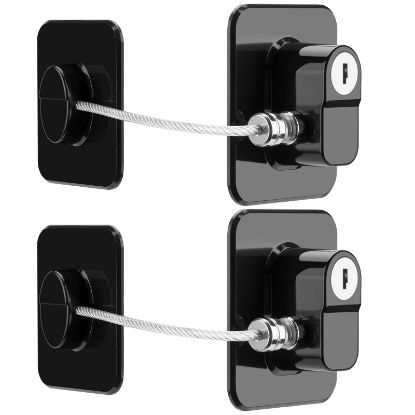 Picture of TIJTJHC Fridge Lock, 2PCS Upgraded Refrigerator Lock for Freezer, Cabinets and Drawers, Air Fryer, Closets, Windows, Doors, Durable ABS with Adhesive Backing, Easy Install, No Tools Needed, Black