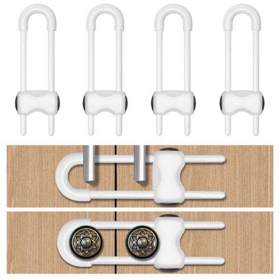 Picture of LLOOC Cabinet Locks for Babies,Child Proof Cabinet Locks,4 Pack U-Shaped Baby Proofing Cabinets,Child Locks for Cabinets and Drawers,Child Safety Cabinet Locks with Adjustable(White)