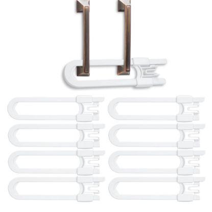 Picture of Vmaisi 8 Pack Baby Sliding Cabinet Locks - Adjustable U Shaped Child Safety Locks,Childproof Latches for Kitchen Bathroom Storage Cupboards Doors, Handles and Knobs White