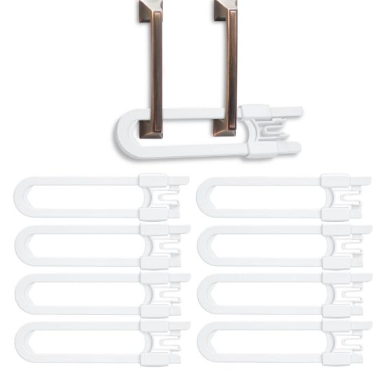 Picture of Vmaisi 8 Pack Baby Sliding Cabinet Locks - Adjustable U Shaped Child Safety Locks,Childproof Latches for Kitchen Bathroom Storage Cupboards Doors, Handles and Knobs White