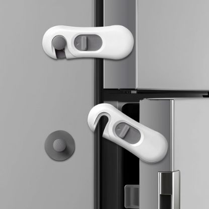 Picture of 5-Pack Child Proof Refrigerator Lock with 3M Adhesive, Baby Child Safety Cabinet Locks, Kids Safety Fridge Locks for Oven Drawers Freezer Door Latches- White