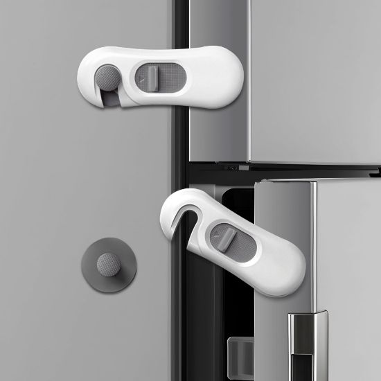 Picture of 5-Pack Child Proof Refrigerator Lock with 3M Adhesive, Baby Child Safety Cabinet Locks, Kids Safety Fridge Locks for Oven Drawers Freezer Door Latches- White