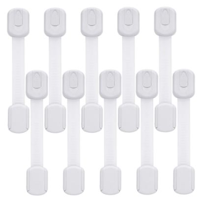 Picture of Goodv Child Safety Cabinet Locks - (10 Pack) Baby Proofing Latches to Drawer Door Fridge Oven Toilet Seat Kitchen Cupboard Appliance Trash Can with 3M Adhesive - Adjustable Strap No Drill No Tool
