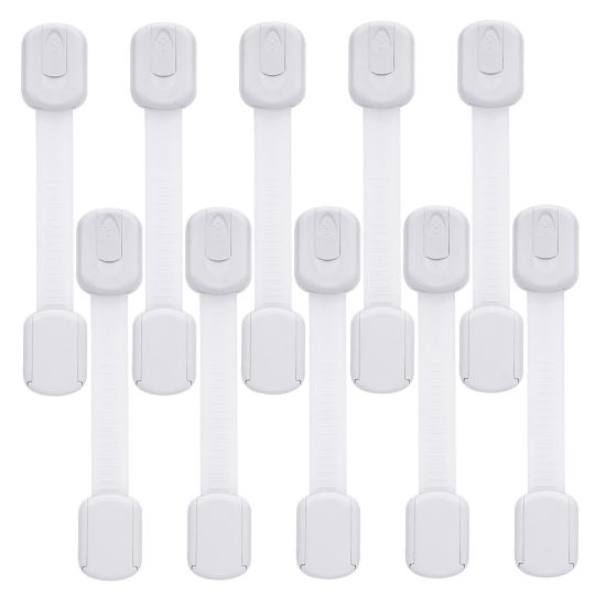 Picture of Goodv Child Safety Cabinet Locks - (10 Pack) Baby Proofing Latches to Drawer Door Fridge Oven Toilet Seat Kitchen Cupboard Appliance Trash Can with 3M Adhesive - Adjustable Strap No Drill No Tool