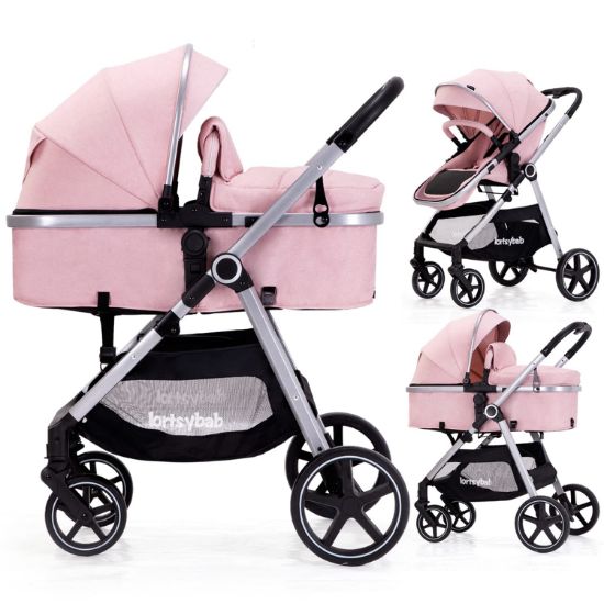Picture of Lortsybab 2-in-1 Baby Stroller - Folding Infant Newborn Pram Stroller with Reversible Seat - Toddler Strollers for 0-36 Months Old Babies (Pink)