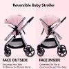Picture of Lortsybab 2-in-1 Baby Stroller - Folding Infant Newborn Pram Stroller with Reversible Seat - Toddler Strollers for 0-36 Months Old Babies (Pink)