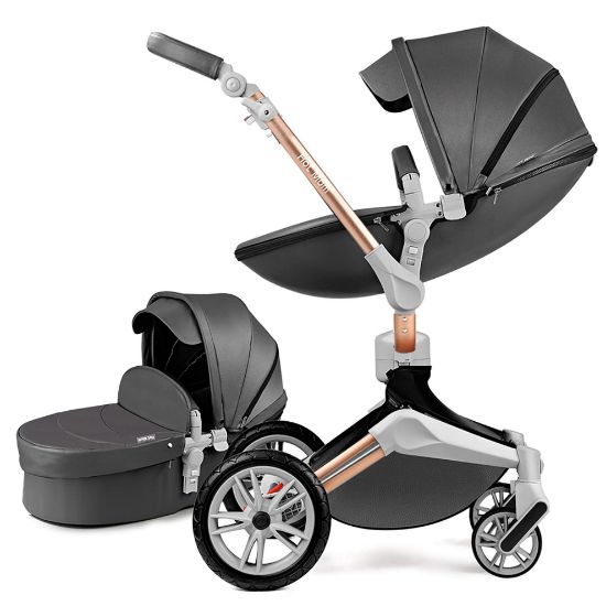 Picture of 360 Degree Rotation Baby Stroller/Carriage, PU Leather Pushchair Pram, 2022 (F023) (F023 Black)