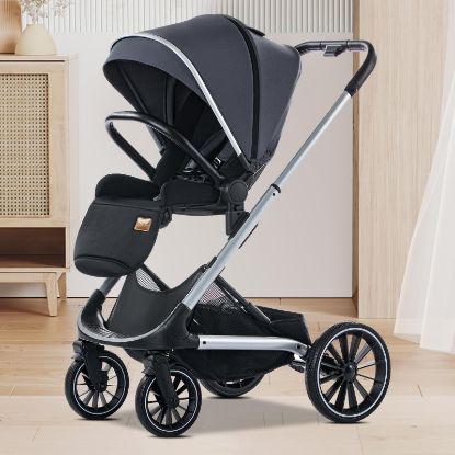 Picture of Reversiable Stroller,Toddler Pram with Convertible Seat, Foldable Travel Strollers with Lying Model, Stroller High Landscape Oversized Wheels.Luxury Baby Carriage Suit Toddler Infant,Gray (Gray)