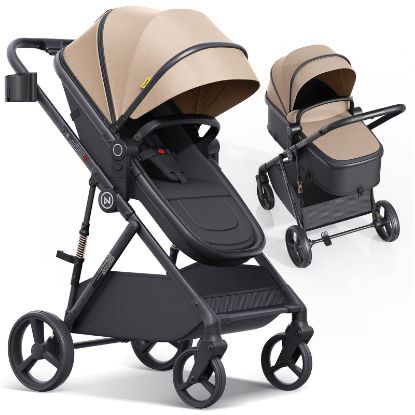 Picture of newyoo Toddler Stroller with Newborn Bassinet Mode, Baby/Infant Strollers w Convertible/Reversible Seat & Cup Holder, Coches para Bebes, 3-in-1 Rear-Facing Pram, One-Hand Quick Fold, Revo C10, Khaki