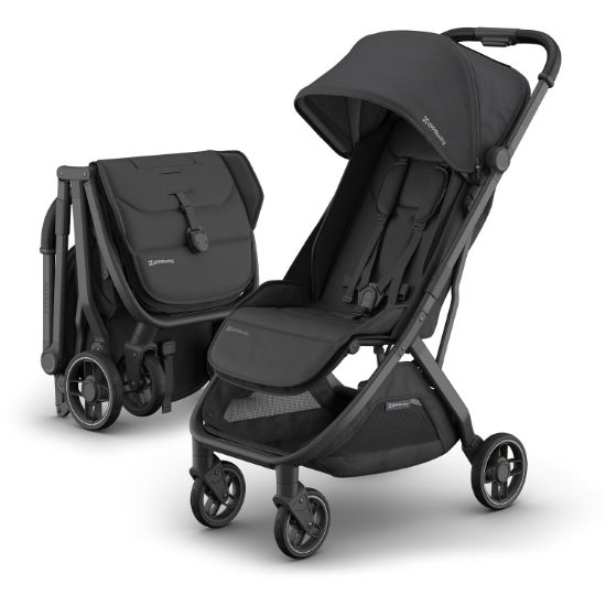 Picture of UPPAbaby Minu V3 Travel Stroller | Lightweight + Compact Design | One-Hand Fold + Unfold | from Birth + Overhead Compatible | Jake (Charcoal/Carbon Frame/Black Leather)