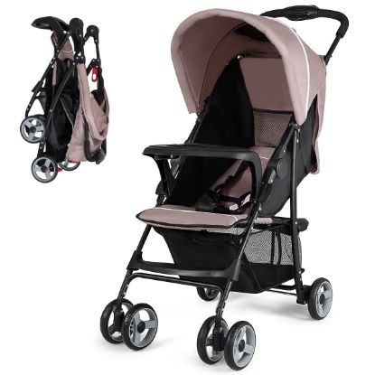 Picture of Baby Joy Lightweight Stroller, Compact Toddler Travel Stroller for Airplane, Infant Stroller w/Adjustable Backrest/Footrest/Canopy, 5-Point Harness, Storage Basket, Easy One-Hand Fold, Coffee