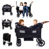 Picture of Luxury Wagon Stroller for 2 Kids & Cargo-Lightweight Foldable Travel Push Pull All-Terrain Double Wagon for Newborn&Toddler with 5-Point Harness,Adjustable Handle, Canopy,Tray Table,Cup Holder