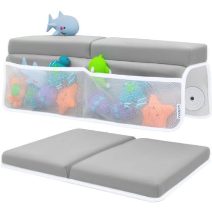 Picture of Comfortable Baby Bath Kneeler and Elbow Rest Pad Set - Thick Memory Foam Bath Kneeling Pad with Elbow Support - Baby Bathtub Cushion with Toy Organizer for Bathing Infant or Toddler - Grey
