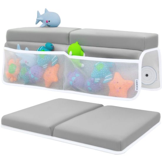 Picture of Comfortable Baby Bath Kneeler and Elbow Rest Pad Set - Thick Memory Foam Bath Kneeling Pad with Elbow Support - Baby Bathtub Cushion with Toy Organizer for Bathing Infant or Toddler - Grey