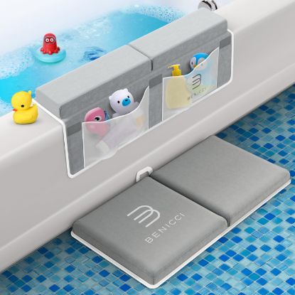 Picture of Benicci Comfortable Bath Kneeler and Elbow Kneeling Rest Pad for Baby Bathing Parents - Painless Foam Mat with Toy Organizer Pockets - Quick Drying, Foldable, Non-Slip for Baby and Toddler Bathing